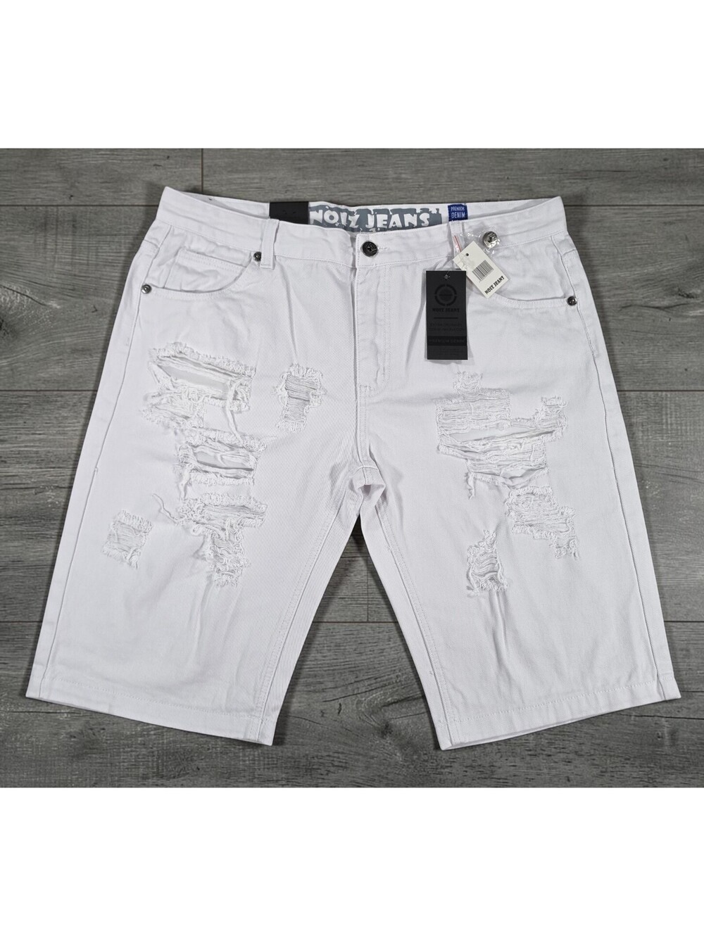 NOIZ Jeans DP405 Men's 40 White Distressed Denim Bermuda Shorts NWT Y2K